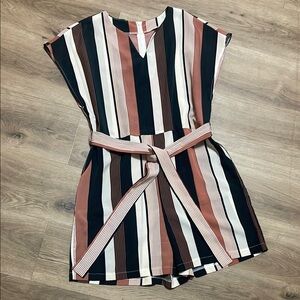 Striped Romper with Belt